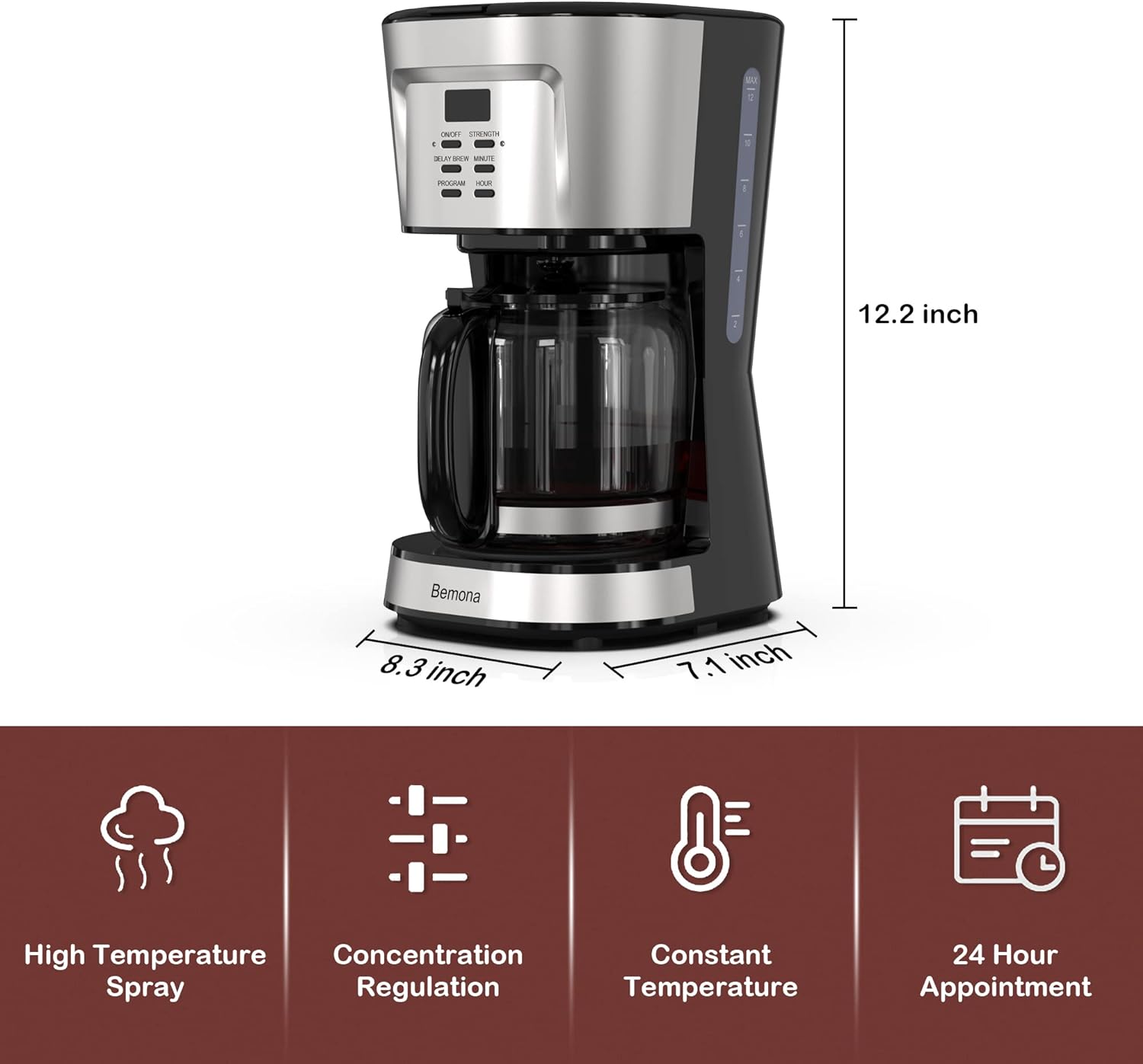 Bemona 12-Cup Brew Coffee Maker: The Perfect Programmable Drip Coffee Machine